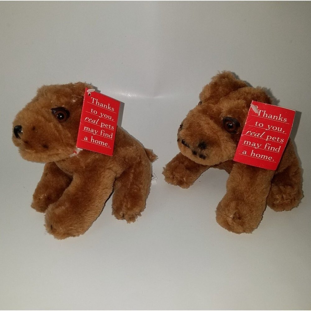 2 VTG 1996 Purina Pets For People Brown Puppy Dog Plush Lot 6" Stuffed Toy w/TAG